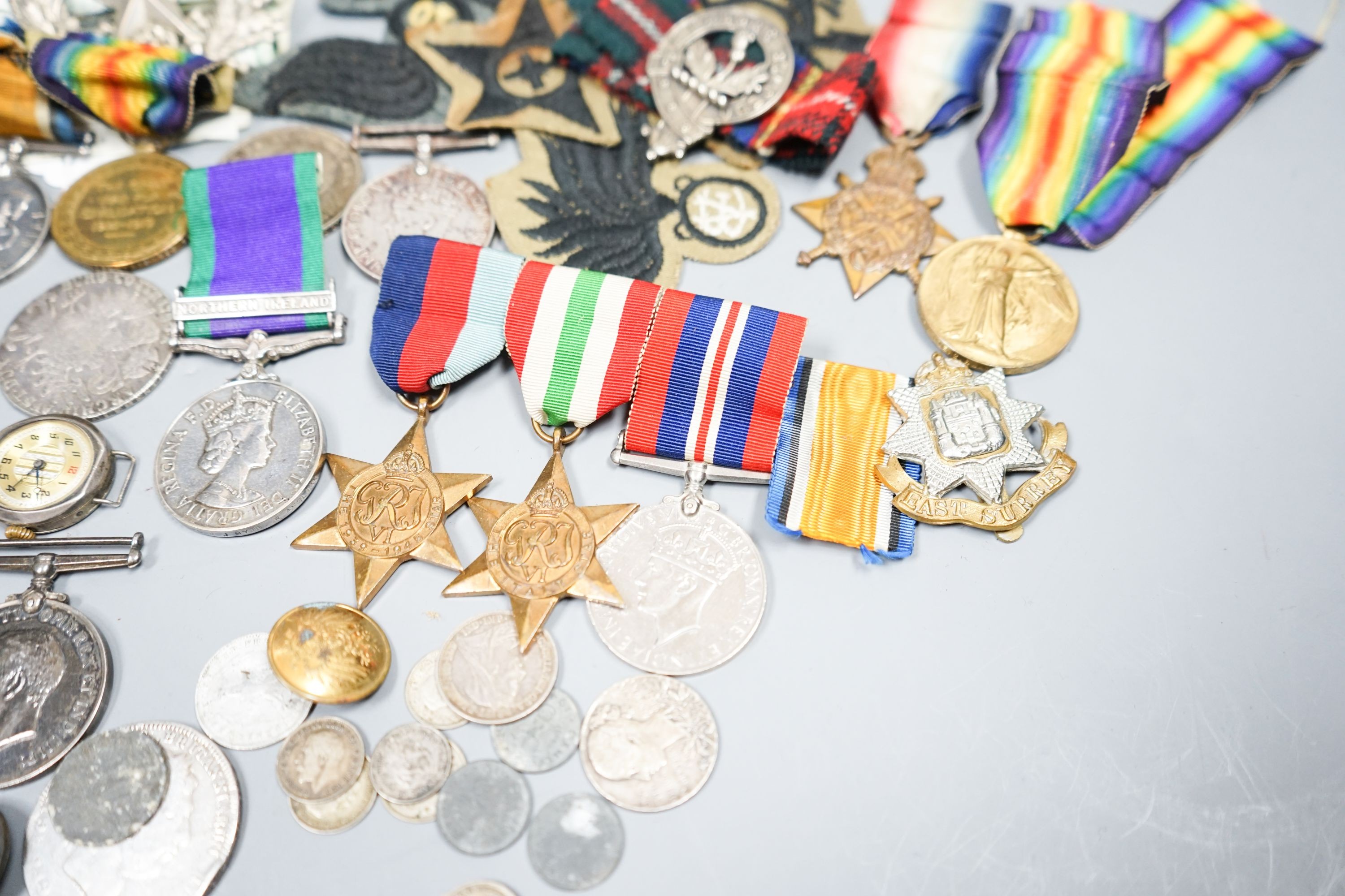 WW1 and WW2 medals, badges and coins etc.